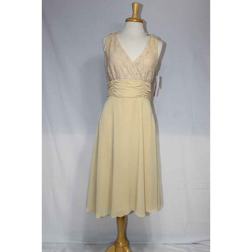 Juliet #2109 Short Chiffon and Lace Formal Dress-Size L-GOLD-NEW W/Tags